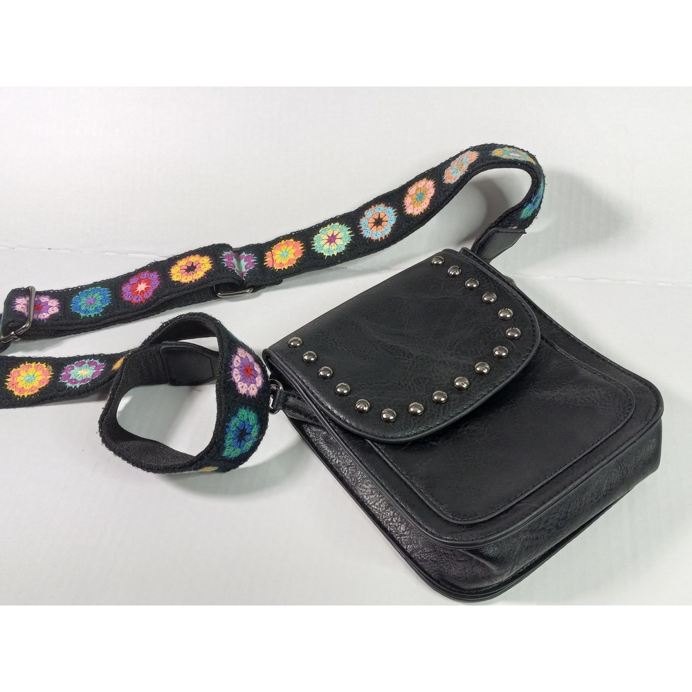 Sam & Hadley Studded Accessory Crossbody Bag embroidered floral "guitar" strap